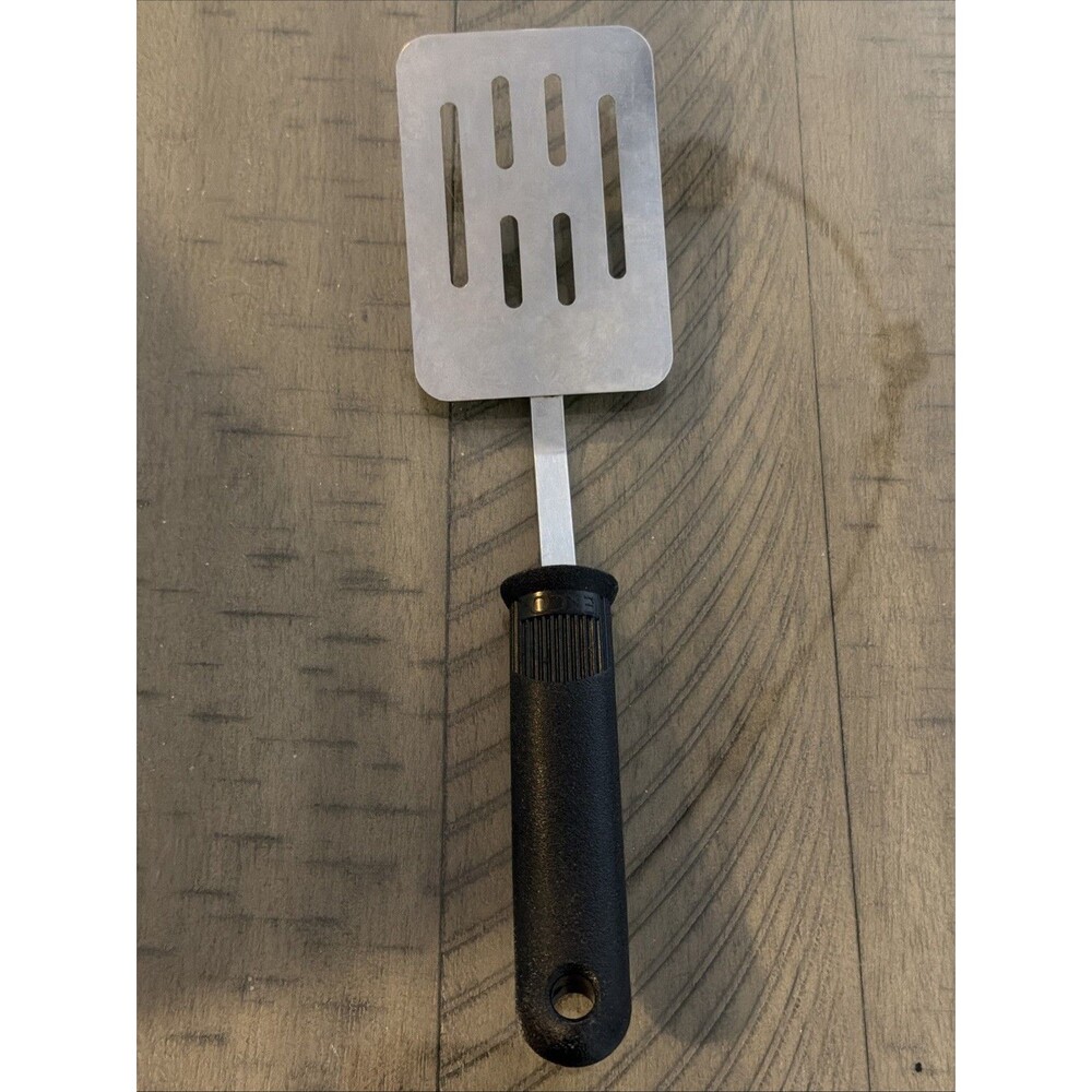 Vintage EKCO Short  Black Handle Slotted Keyhole Spatula Turner Flipper 10.25”